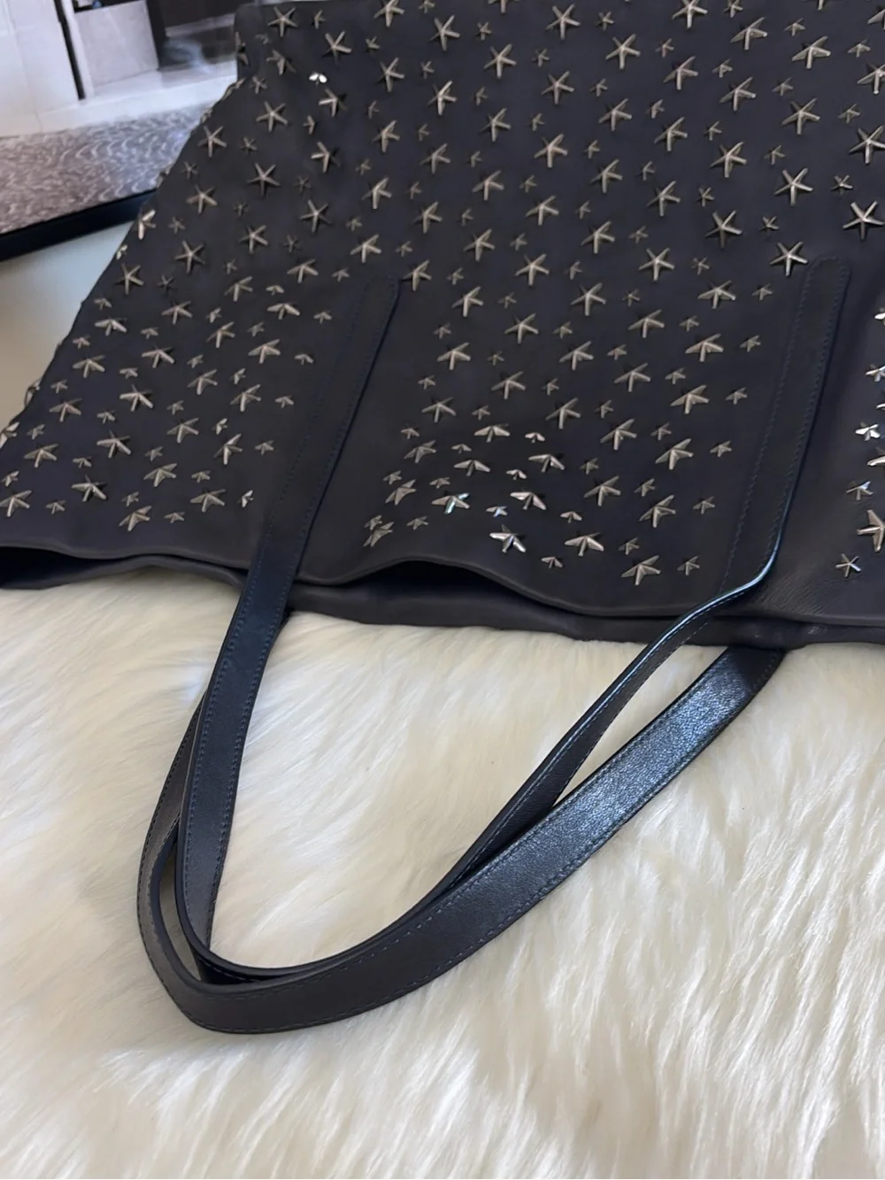 JIMMY CHOO Studded Star Leather Tote Bag - Navy Blue